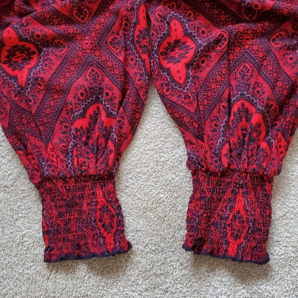 Free People Flowered Red Pleated Strapless Jumpsuit. Size S/P - Picture 8 of 9